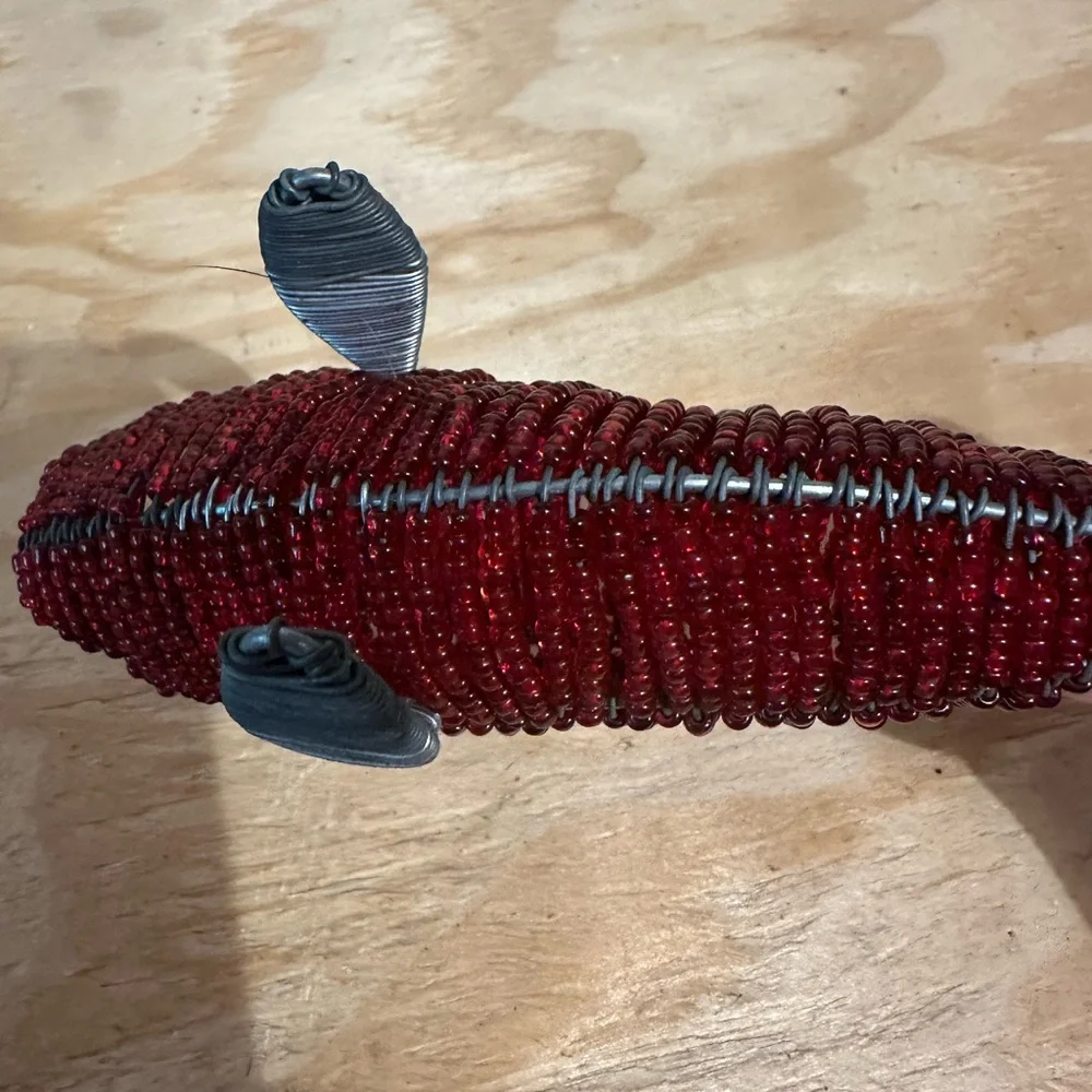 Handcrafted Red Beaded Fish Decor